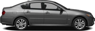 Side profile of a sleek luxury sedan with alloy wheels and four doors