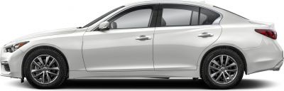 Side profile of a sedan with detailed alloy wheels and door handles.