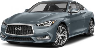 Sharp front grille and side profile of a luxury coupe