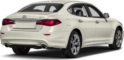 Sedan rear view with single exhaust and alloy wheels