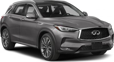 Front side view of luxury SUV with LED headlights and alloy wheels