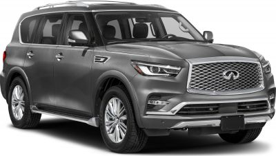 Prominent chrome grille with sleek LED headlights on a large luxury SUV