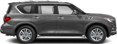 Side profile of a large luxury SUV with chrome accents and roof rails