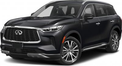 Front and side view of a black luxury SUV with distinctive grille and alloy wheels