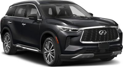 Black SUV front with large chrome grille and LED headlights