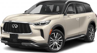 Front grille with Infiniti logo and sleek LED headlights on luxury SUV