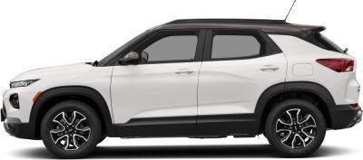 Side profile of white 2021 SUV with black roof rails and sporty black alloy wheels