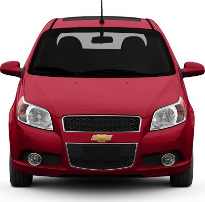 Front view with grille, headlights, fog lights of a compact hatchback