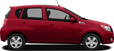 Red five-door hatchback side profile with compact design
