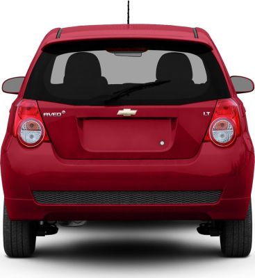 Rear view of a hatchback with distinct round taillights and rear glass wiper