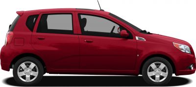 Side profile of a red five-door compact hatchback
