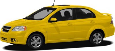 Yellow compact four-door sedan side profile