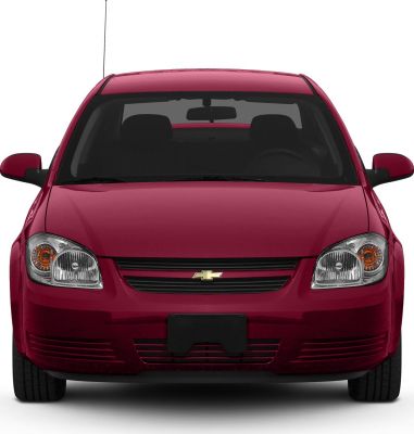 Compact car front view with characteristic headlights and grille.