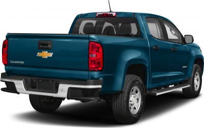 Rear view of extended pickup truck with crew cab and long box