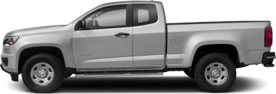 Silver extended cab pickup truck with a long cargo box, side view