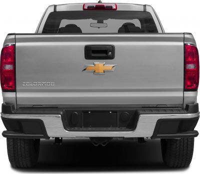 Rear view of a pickup truck with tailgate and taillights