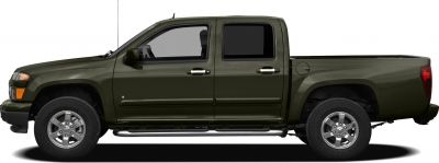 Side view of crew cab pickup with chrome wheels