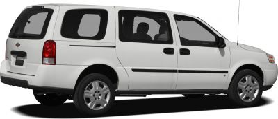 White minivan with sliding rear doors and rear liftgate