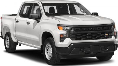 Front view of a pickup truck with bold grille and crew cab short box.