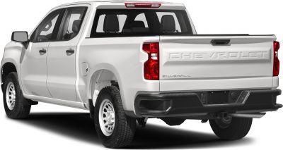 Rear view of pickup with embossed tailgate and vertical taillights