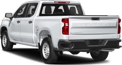 Rear and side view of a pickup truck with regular cab and long truck bed