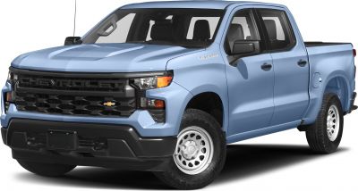 Front and side view of regular cab long box pickup truck