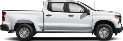Side profile of a two-door pickup truck with regular cab and standard box.