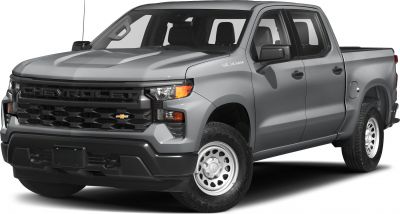 Front view of pickup with bold grille and steel wheels