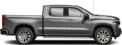 Crew cab short box pickup truck side profile with alloy wheels