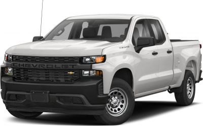 Front angle view of pickup truck with black grille and steel wheels
