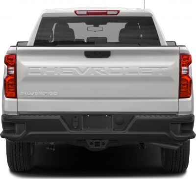 Tailgate with embossed branding and rear lights view