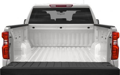 Open pickup truck bed with tailgate down and rear window visible