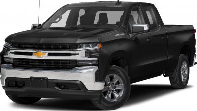 Front view of black full-size double cab pickup truck