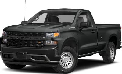Front and side view of pickup with black grille and steel wheels