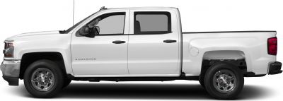 Side profile of pickup truck with double cab and standard cargo box