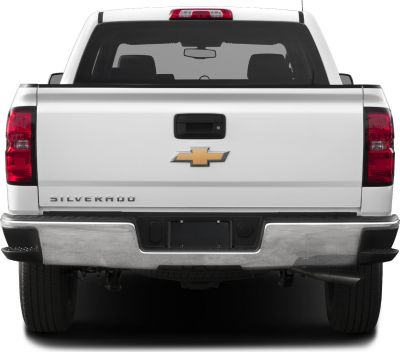 Rear view with tailgate, tail lights, and bumper of pickup truck