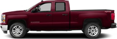 Side profile of double cab pickup with 4x4 drivetrain and bed