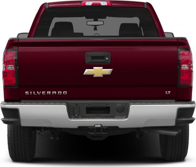 Pickup truck rear view with tailgate, bumper, and lights