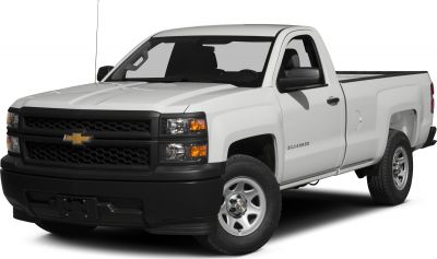 Front angle view of a single cab pickup truck with black grill