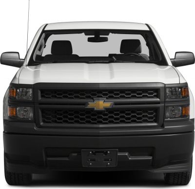 Black honeycomb grille and stacked headlights in a pickup front view