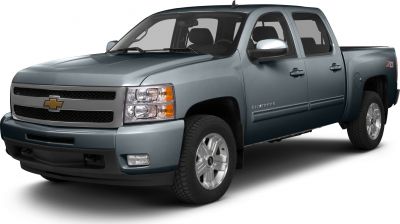 Front-side view of a crew cab pickup with standard box