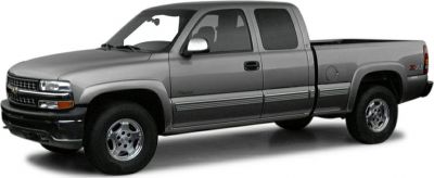 Extended pickup truck with four doors and chrome wheels in side profile.
