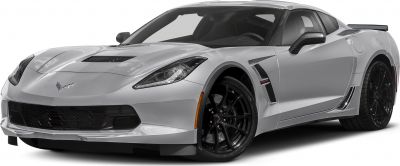 Silver sports coupe front and side with angular headlights and black wheels