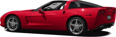 Side profile of a red coupe with chrome wheels and aerodynamic design