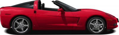 Side profile of a convertible sports car with aerodynamic curves and alloy wheels