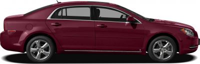 Side profile of mid-size sedan with chrome window trim and alloy wheels