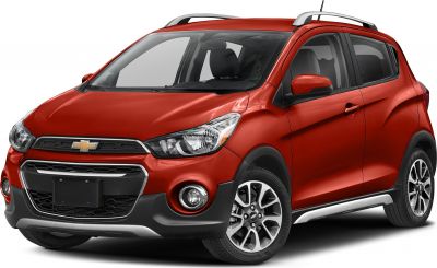 Red compact hatchback front three-quarter view with roof rails and alloy wheels