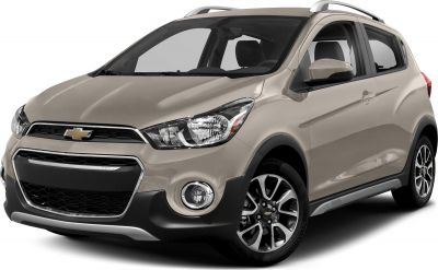 Front view of compact hatchback with alloy wheels and roof rails