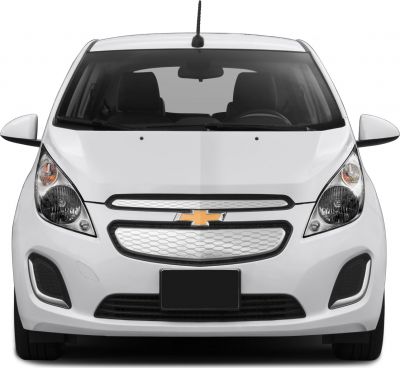 Front view of compact electric vehicle with distinctive grille and headlights