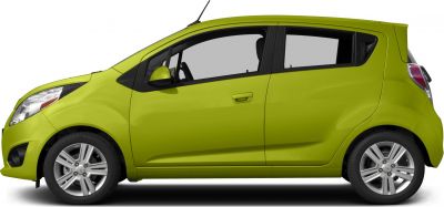 Side profile of bright green compact hatchback with alloy wheels.